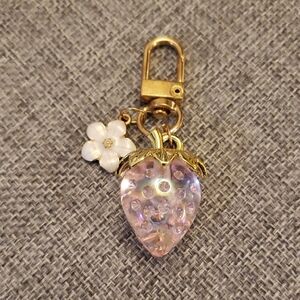 Gold and Pink Strawberry Keychain